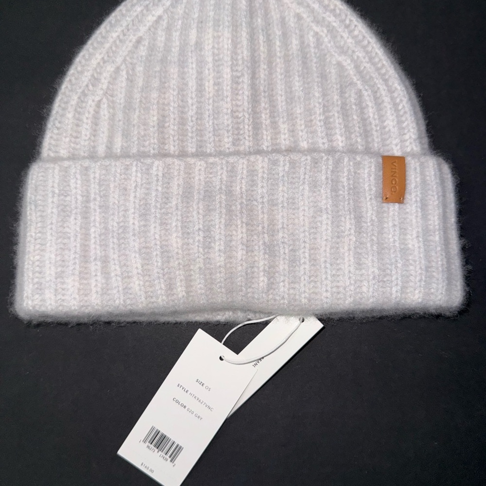 VINCE men’s Wool-Cashmere Shaker-Stitch Hat beanie, Color Gray New NWT $145